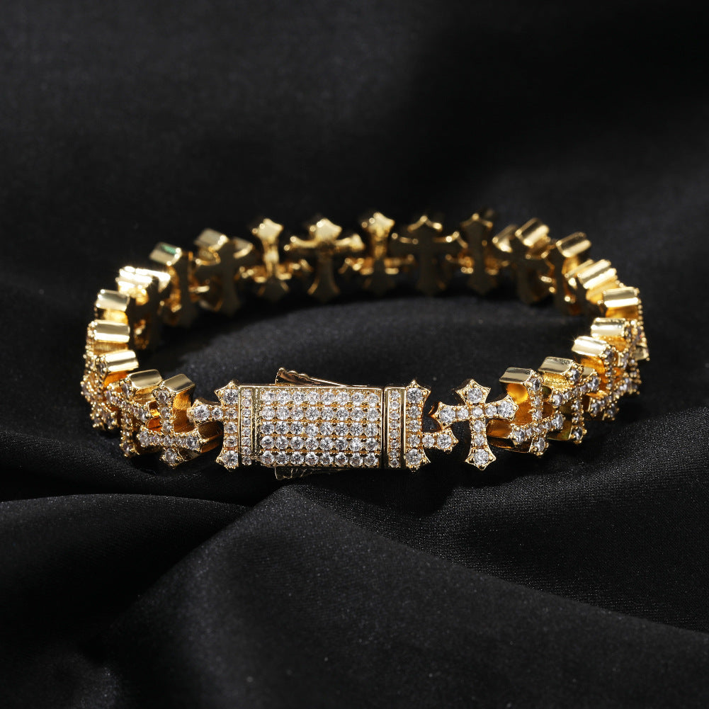 Copper cross bracelet with zircon inlay, 11.5mm