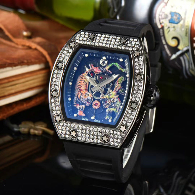 Tonneau-Shaped Water-Resistant Watch with Dragon & Tiger Totems