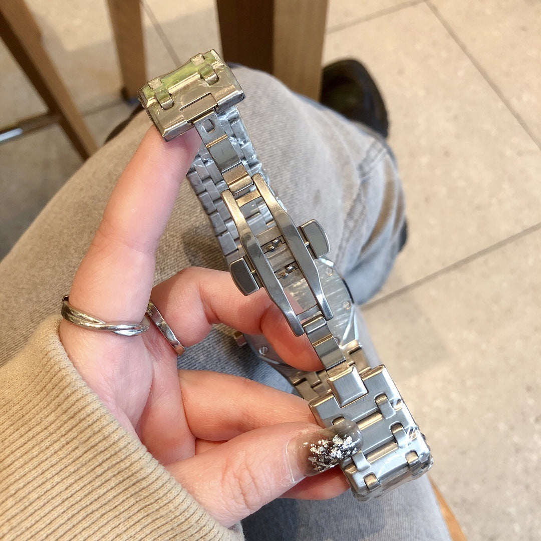 Hexagonal Steel Bracelet Watch with Mechanical Skeleton Dial