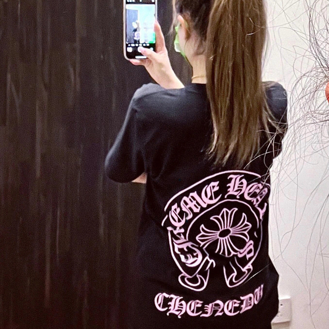 Chrome Hearts Pink Horseshoe Print Short-Sleeve T-Shirt