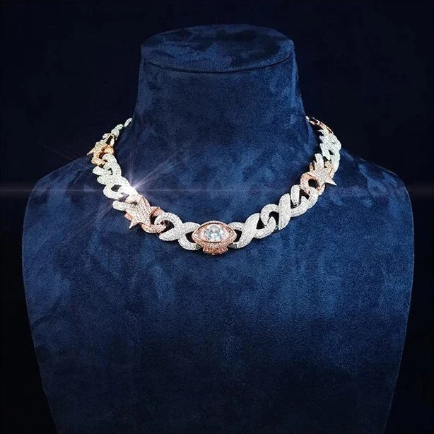 Hip-hop figure-eight Cuban chain two-tone star and eye pendant