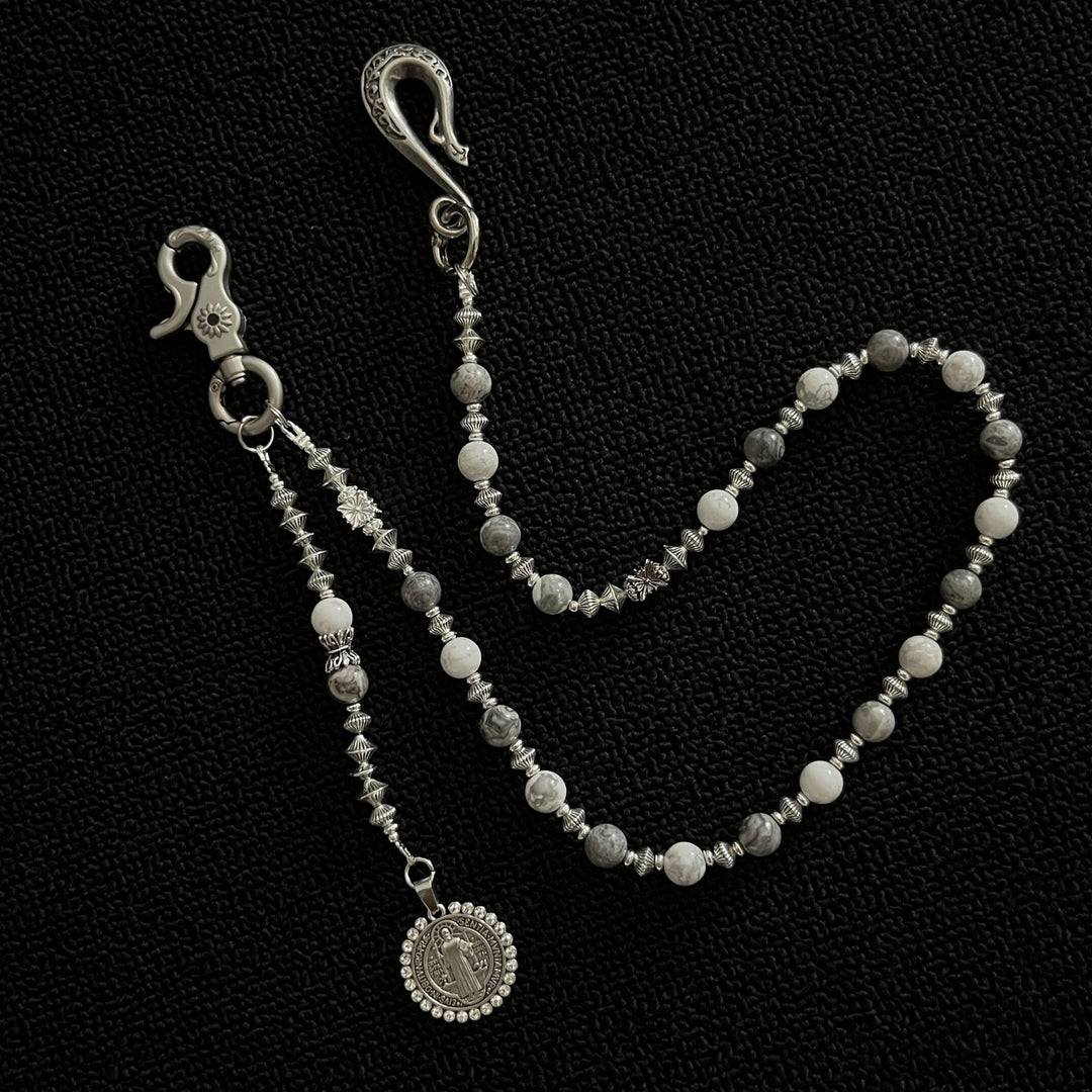 White and Grey Vintage Beaded Handmade Pants Chain