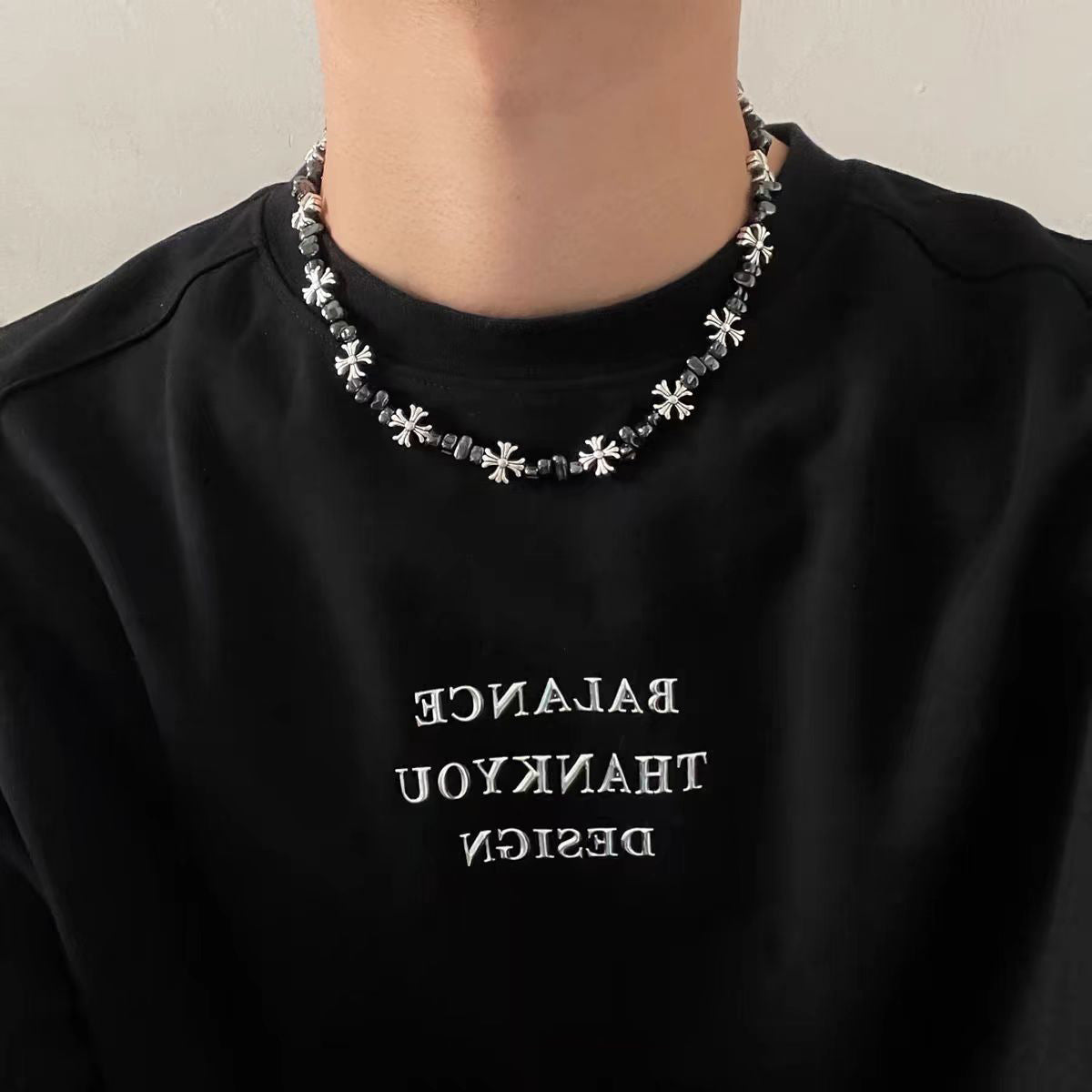 chrome hearts cross flower sweater necklace