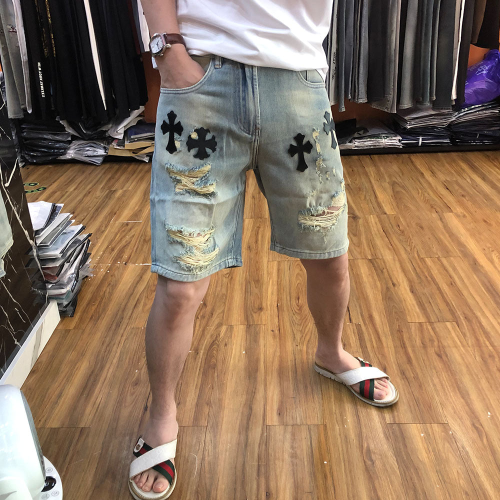 Chrome Hearts distressed frayed denim shorts