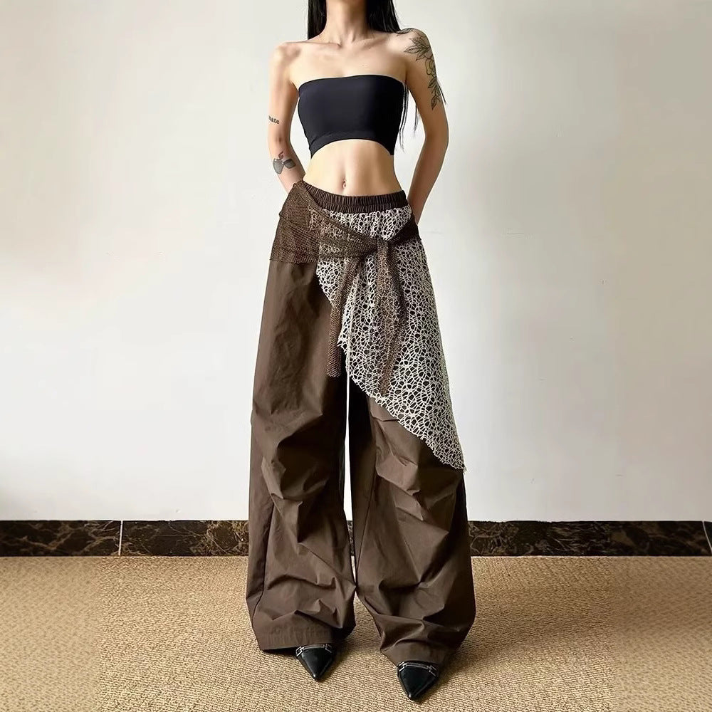 Pleated faux two-piece casual pants