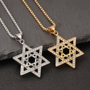 star of david necklace diamond-studded double-layer necklace