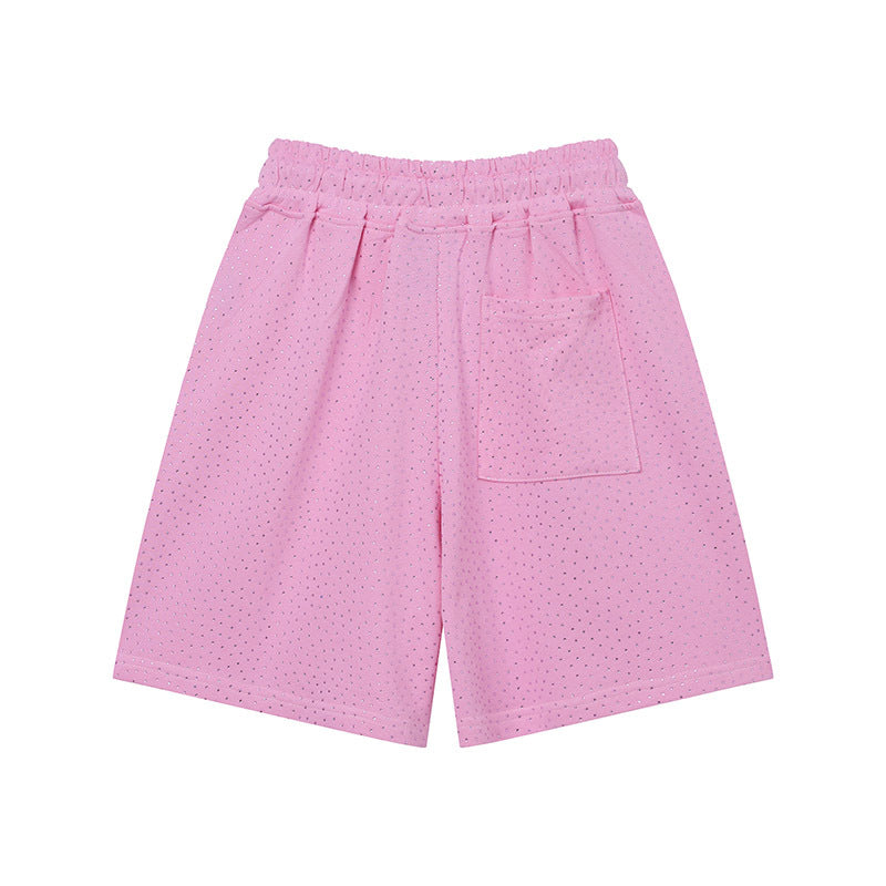 Sp5de five-inch shorts with full-on rhinestone hot-fix design