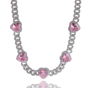 Heart Diamond Necklace Hip Hop 9MM Pink Zircon Cuban Chain