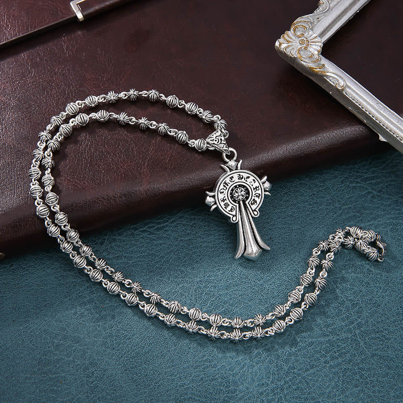 chrome hearts cross round bead necklace