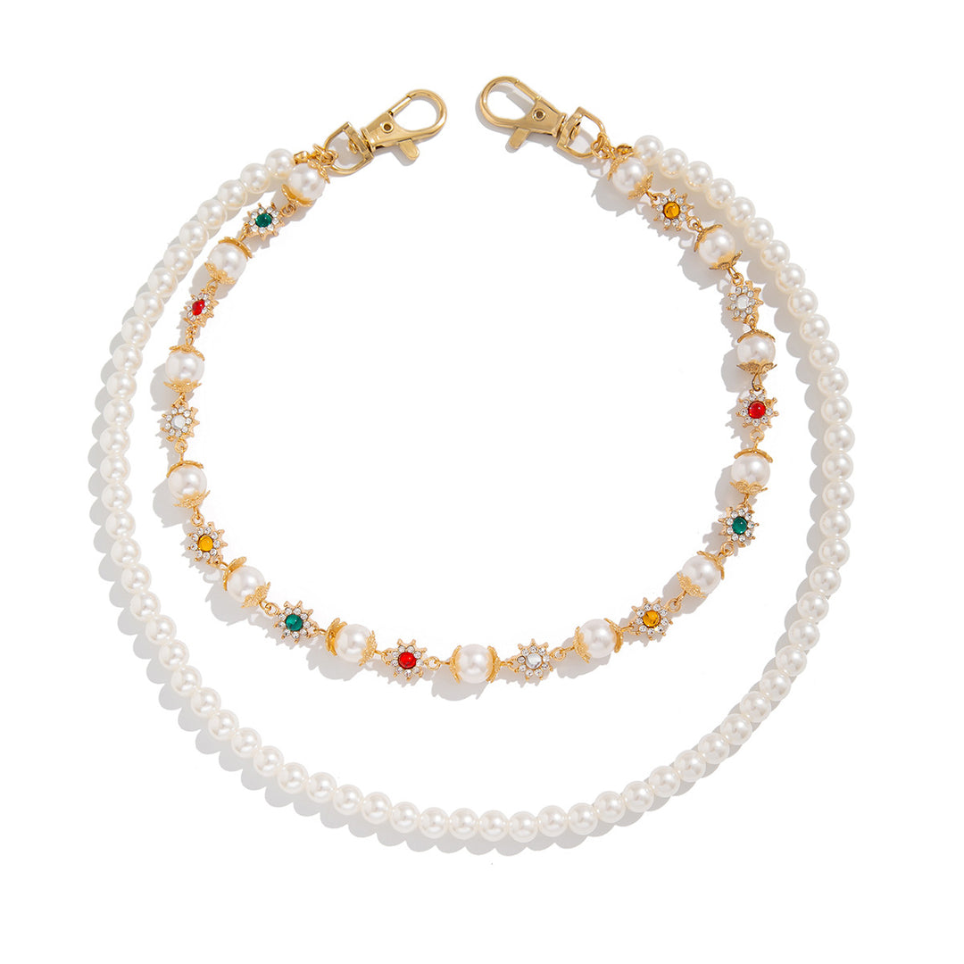 Pearl, Multi-Gemstone, Cross & Floral Pant Chain