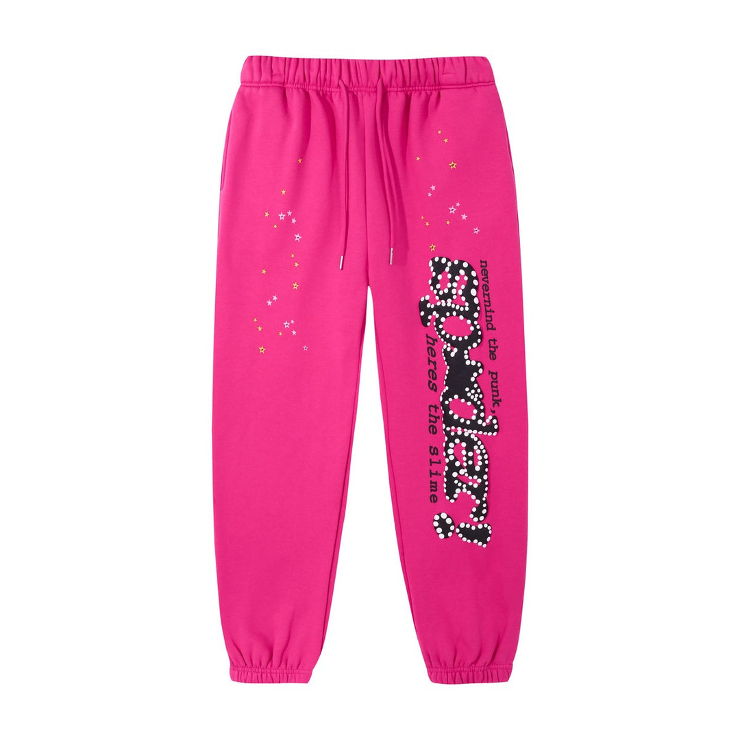 Sp5der foam letter 555 hoodie Pink Casual pants
