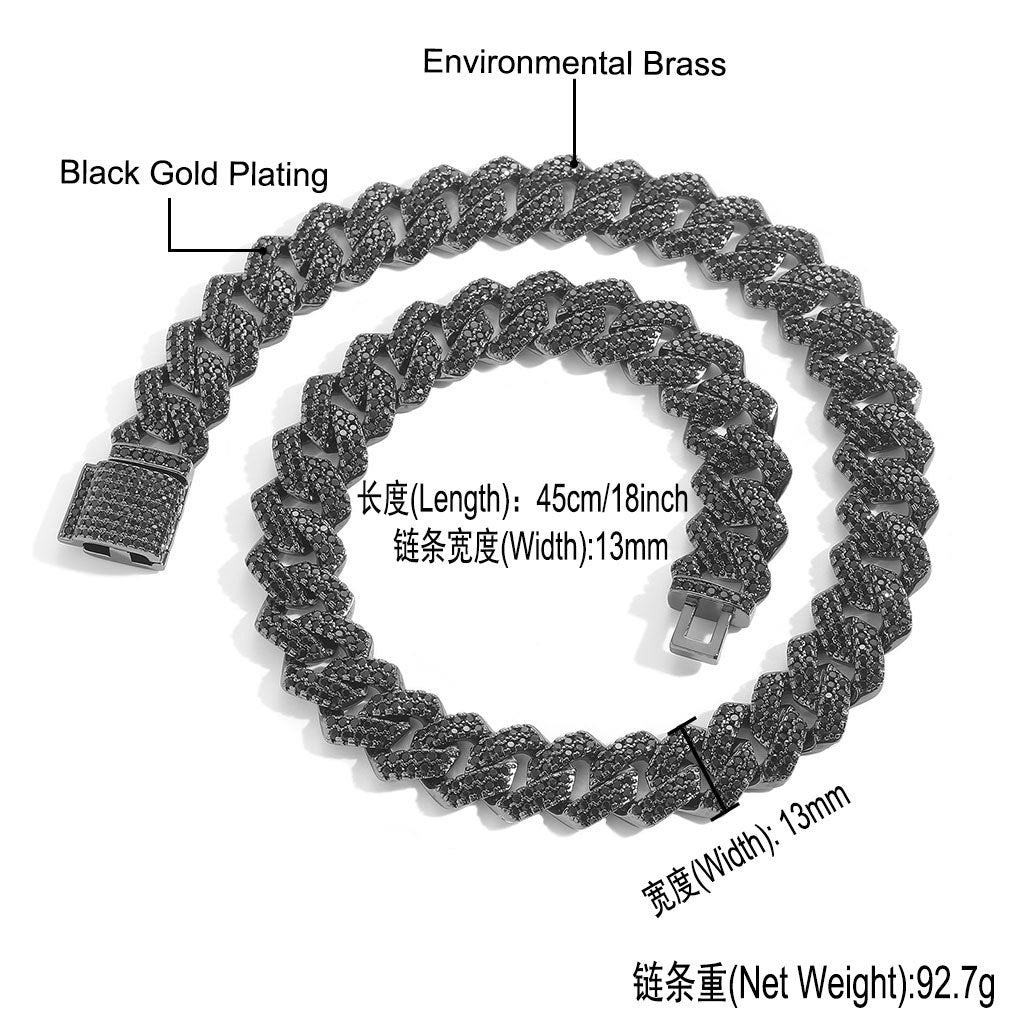 Hip-Hop Black Zirconia Rhombus Cuban Link Chain
