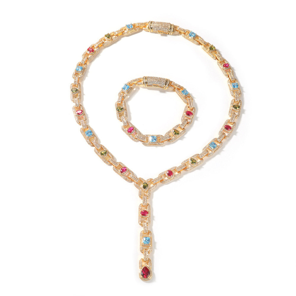Pig Nose Necklace 1mm Colorful Zircon Clavicle Chain