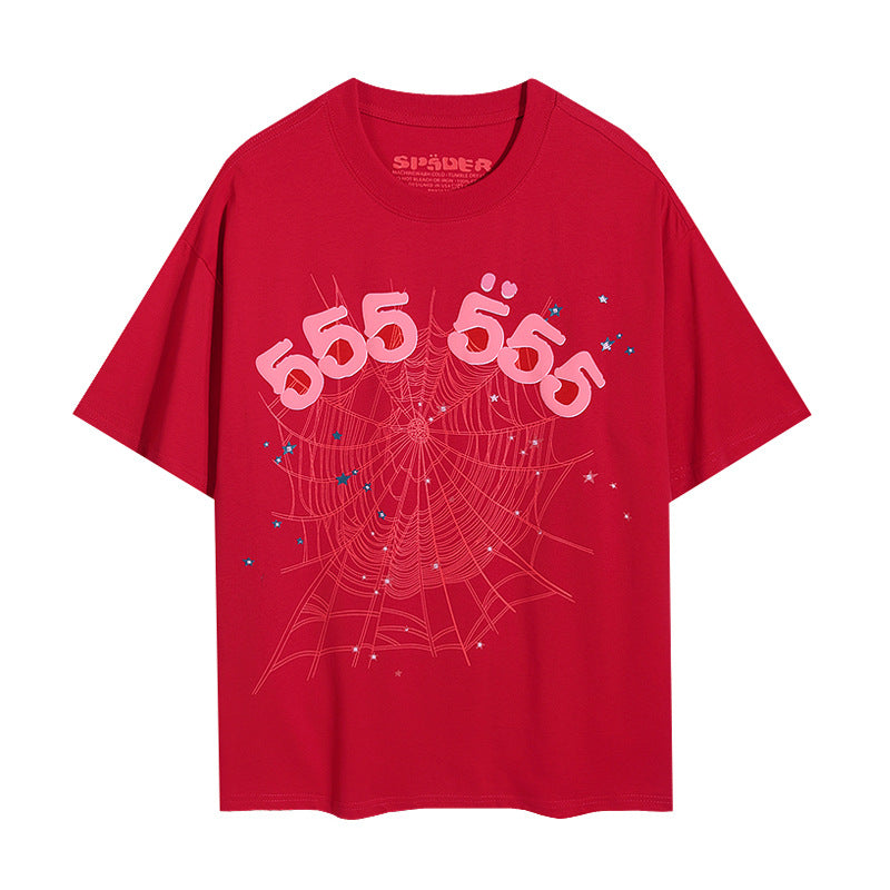 Sp5der foam letter 555 spider web print short-sleeved T-shirt