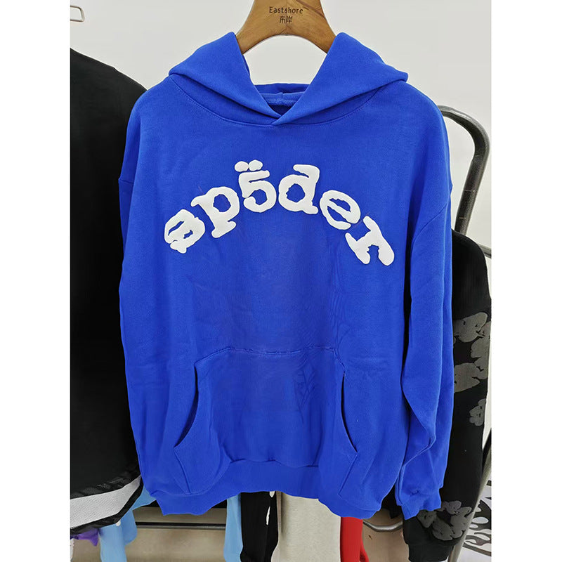 Sp5der fleece-lined hoodie with spiderweb print.