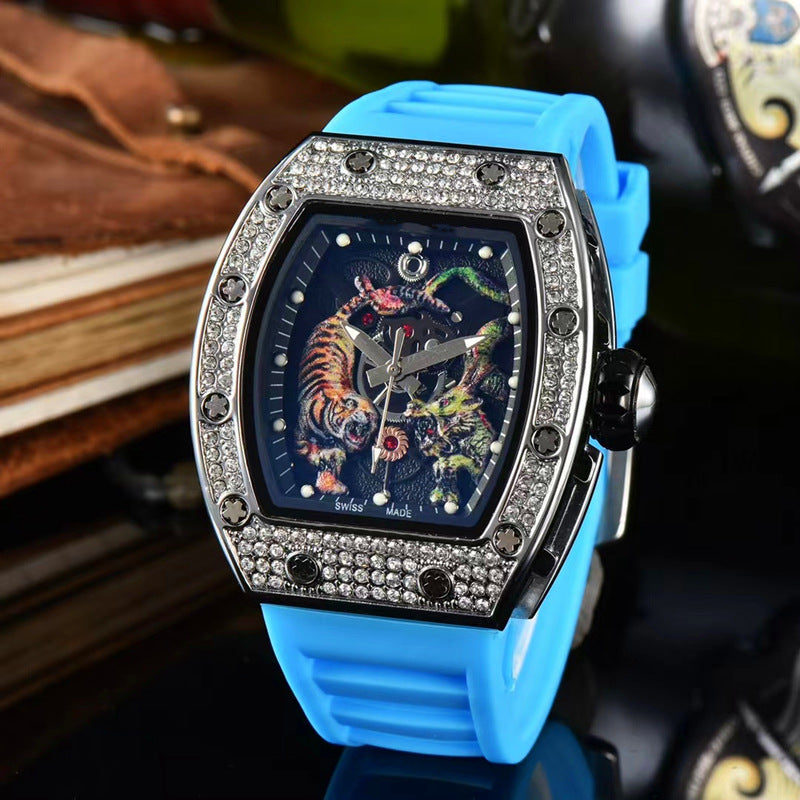 Tonneau-Shaped Water-Resistant Watch with Dragon & Tiger Totems