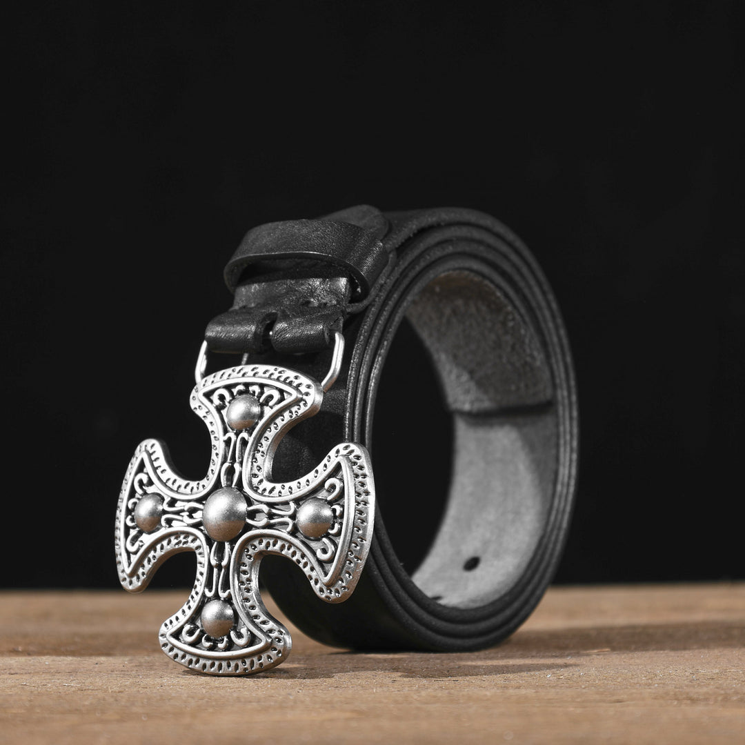 Top-grain cowhide vintage cross buckle belt