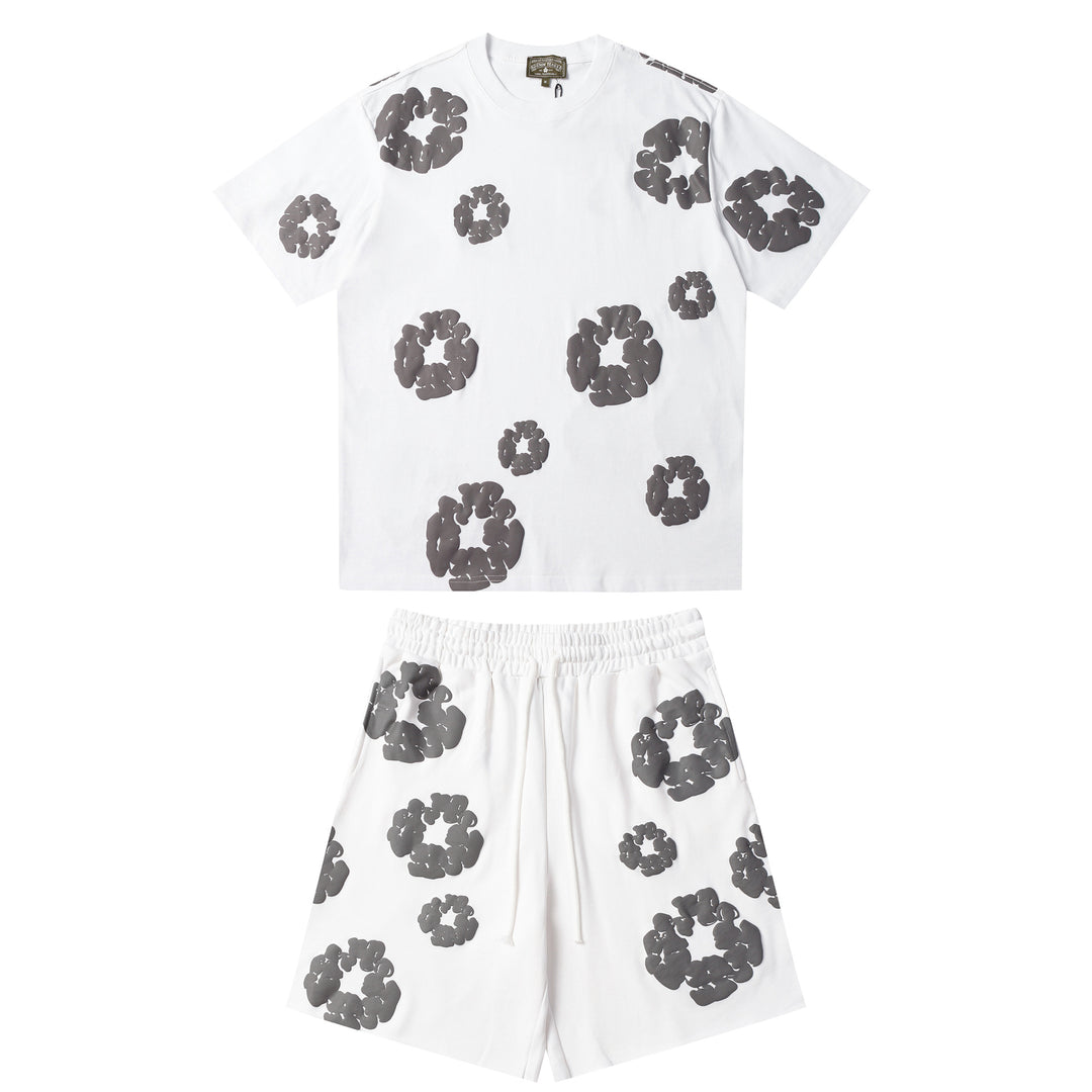 Foamed Kapok Flower Loose-Fitting Short-Sleeved Shorts