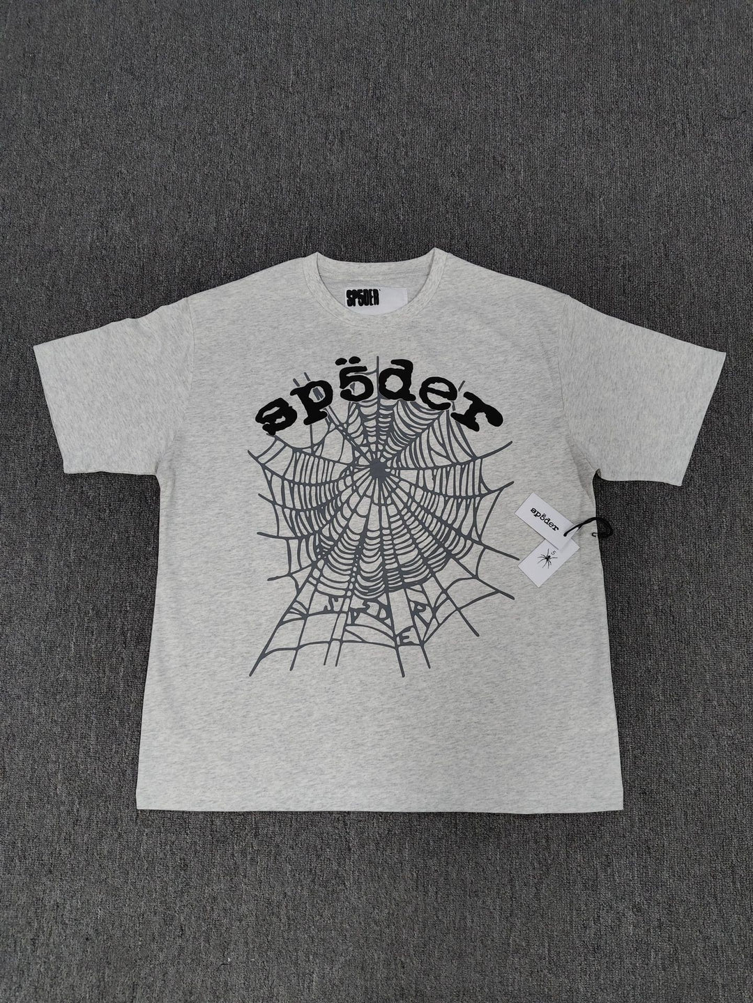 Hip-hop SP5der loose-fitting spider web T-shirt with lettering