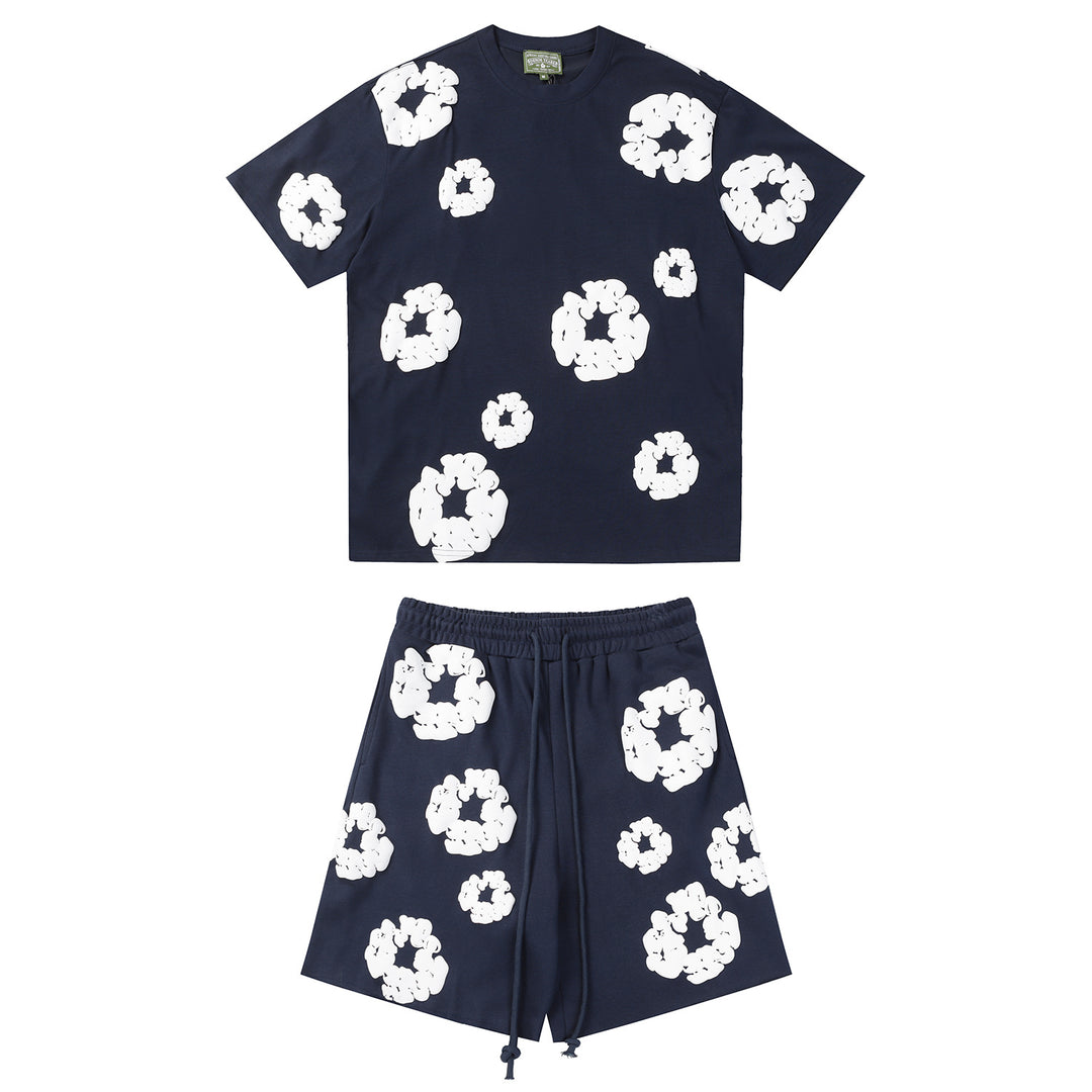 Foamed Kapok Flower Loose-Fitting Short-Sleeved Shorts