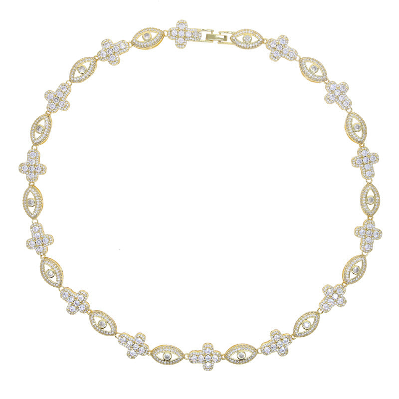 Cross Zircon Eye Pendant Hip Hop Necklace