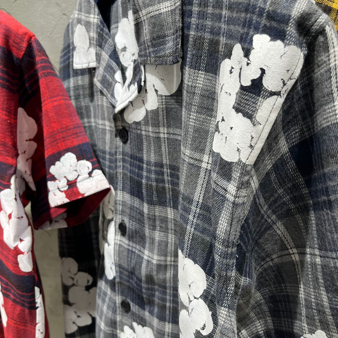 All-over print plaid short-sleeved shirt and shorts set