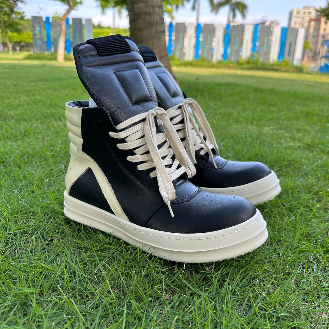 High-Top Sneakers Genuine Leather Thick-Soled Athletic Shoes