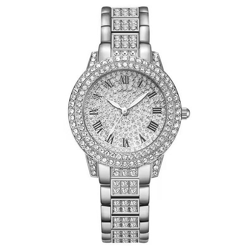 Women's Watch with Roman Numerals and Full Diamond Dial
