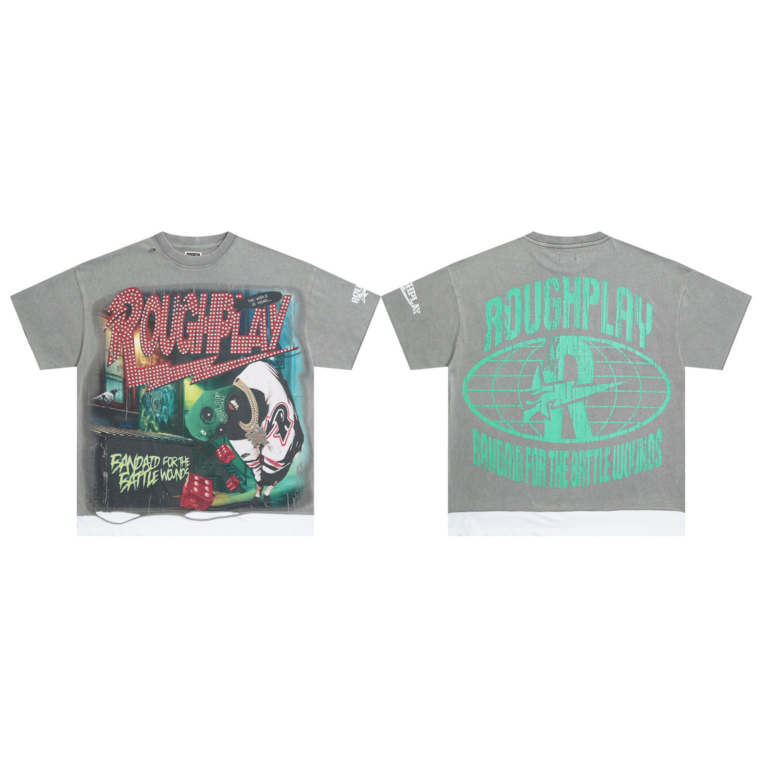 RoughPlay NYC Distressed, Ripped, and Sparkling Short-Sleeve T-Shirt