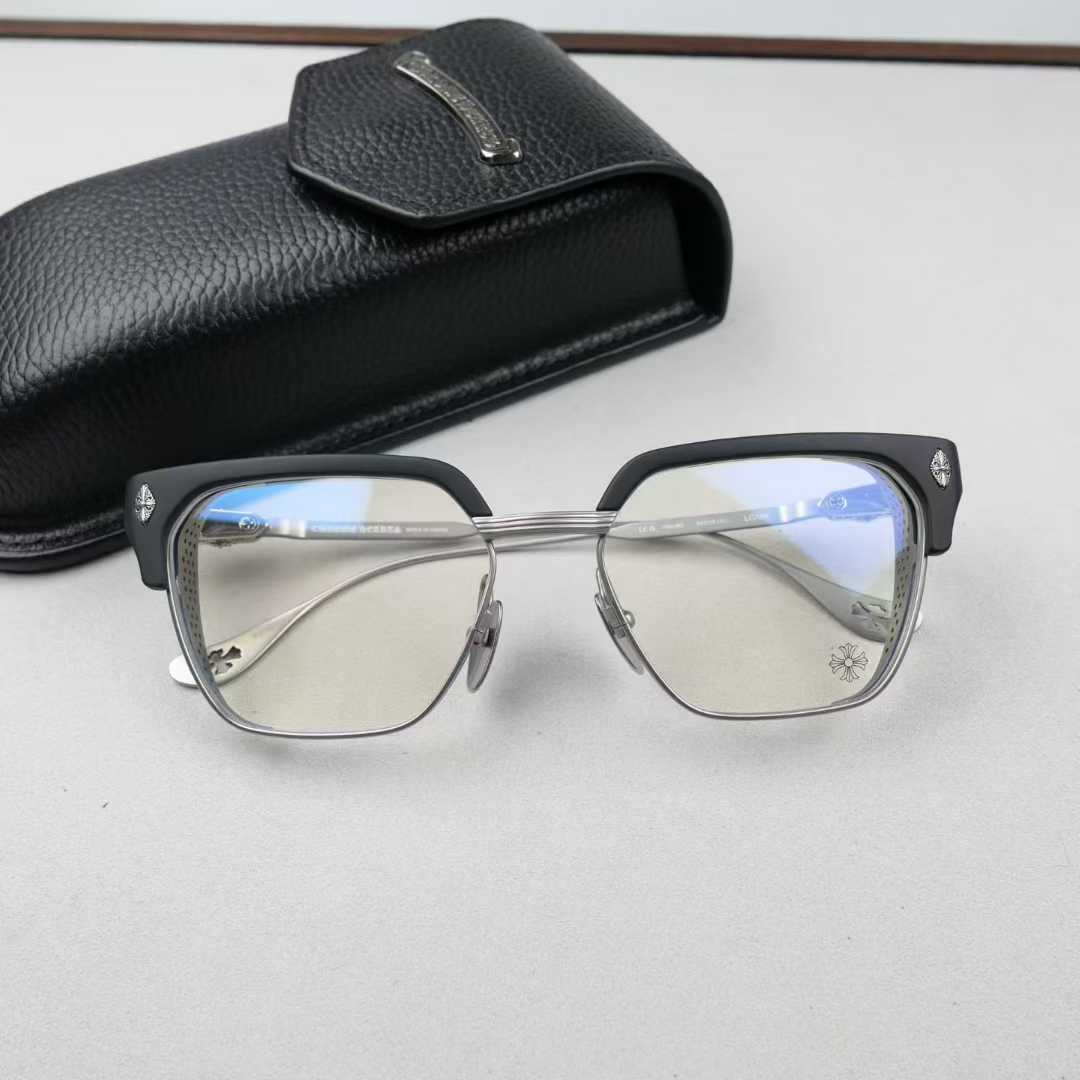 Chrome Hearts thick rimmed hollow out glasses with gold colored legs