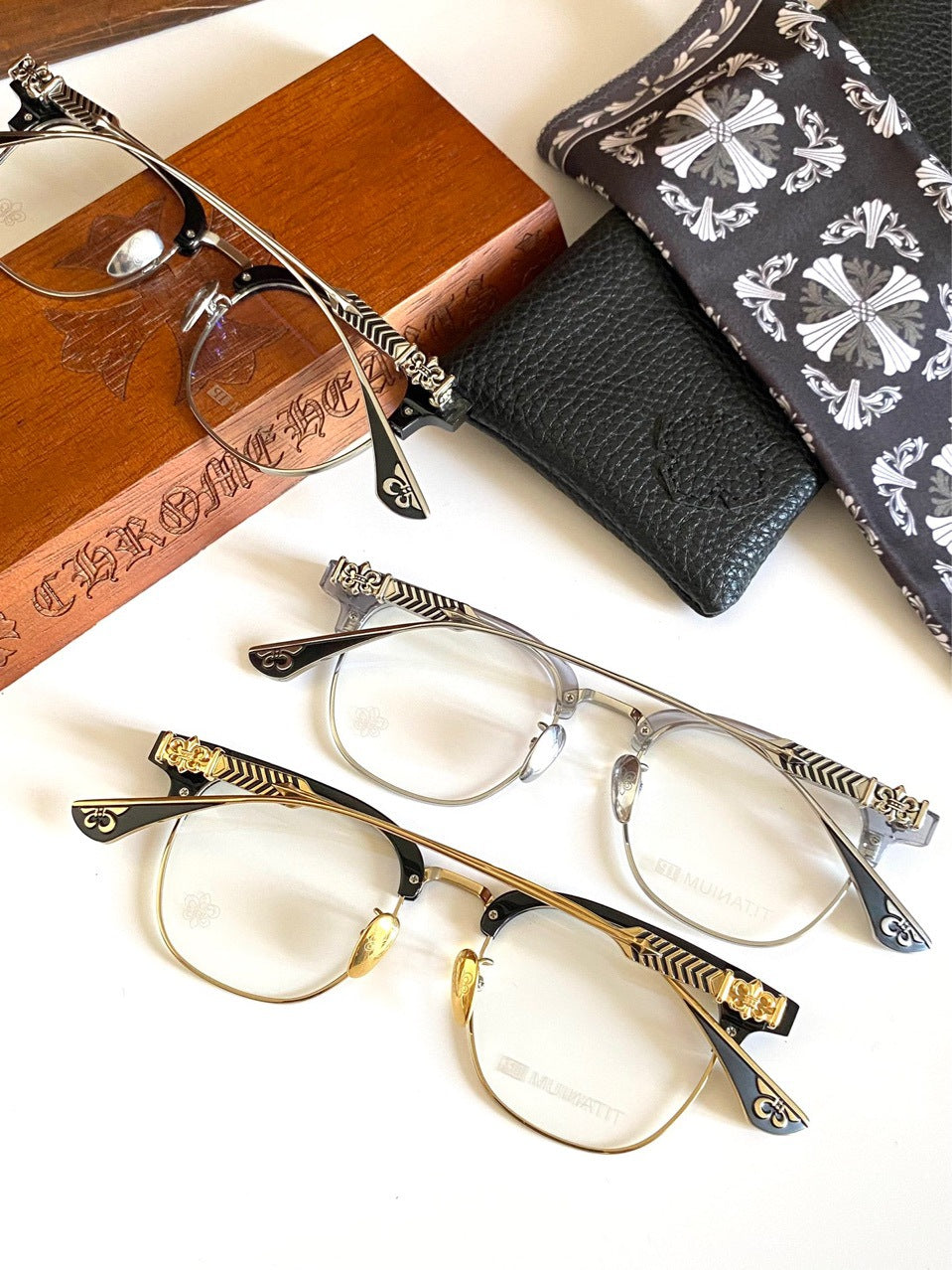 Chrome Hearts pure titanium semi frame large square frame glasses