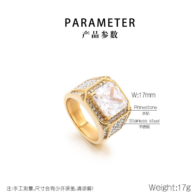 Bold diamond-encrusted titanium steel ring