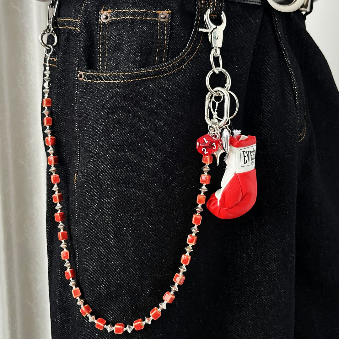 Ceramic Square Bead Boxing Glove Handmade Pants Chain