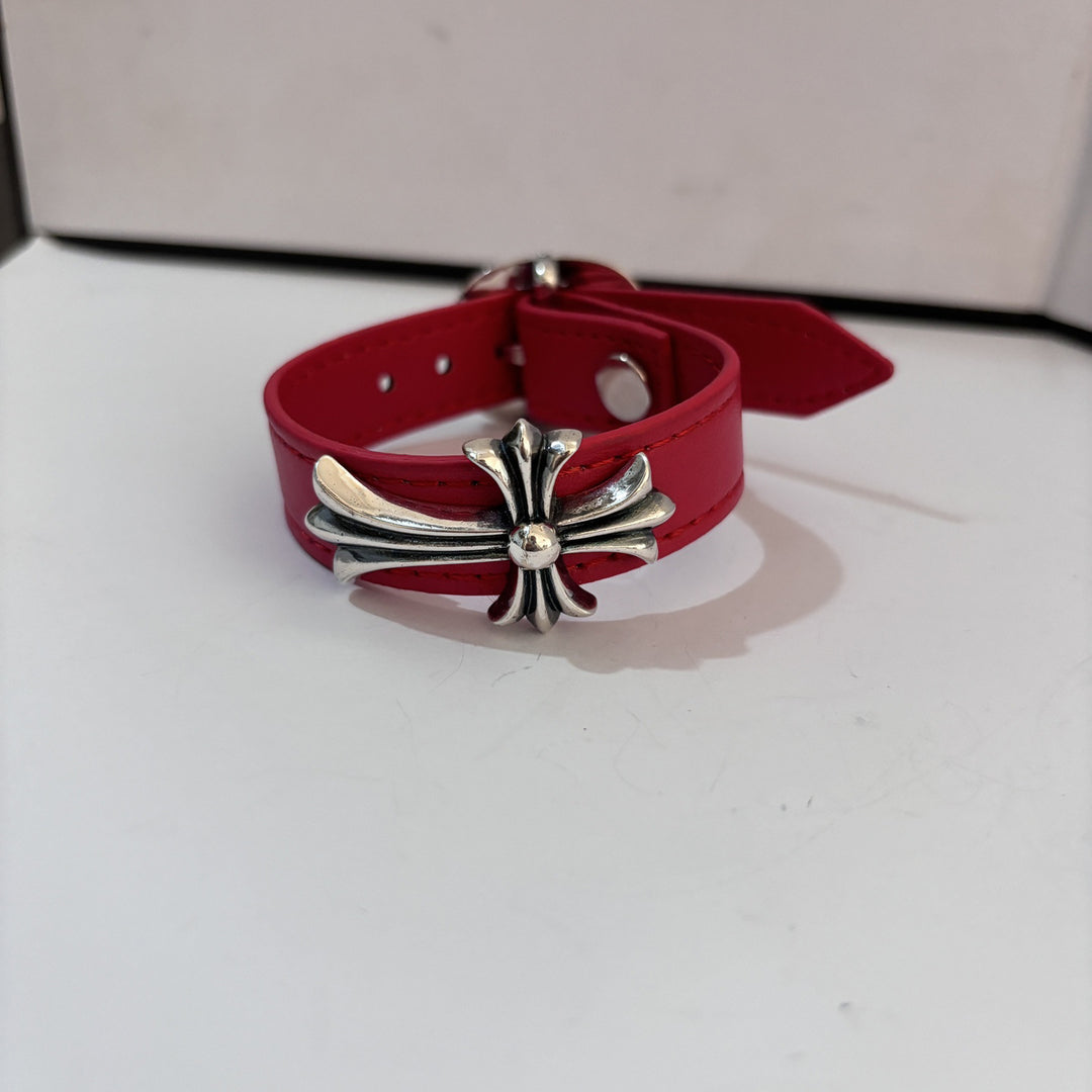Chrome Hearts Cross, Anchor and Hexagram Leather Bracelet