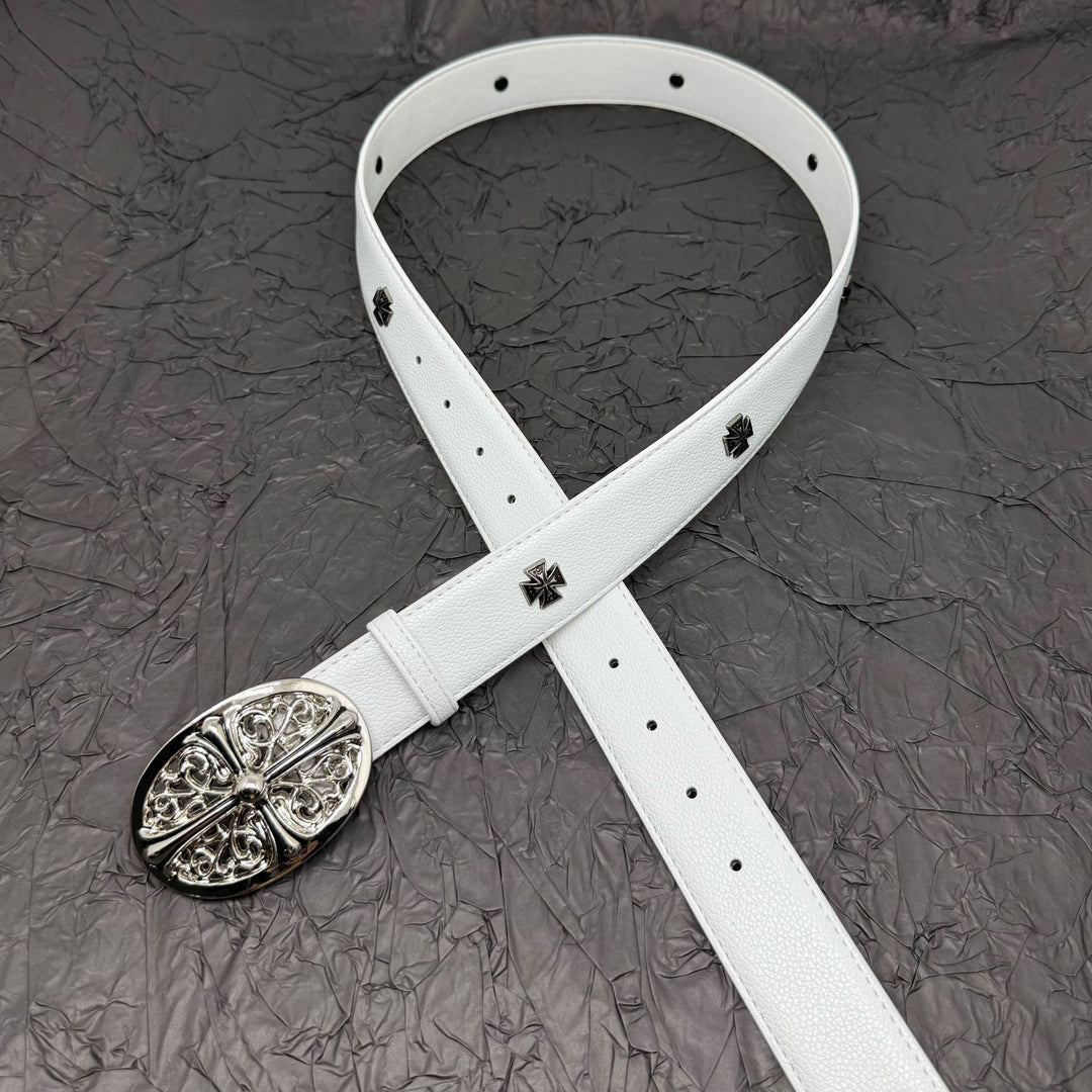 Chrome Hearts Belt with Cross Rivets and Tongue Buckle