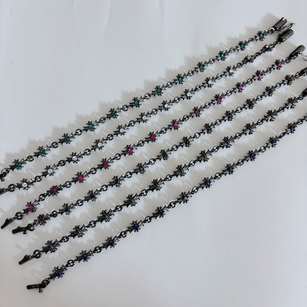 Chrome Hearts Black Gun finished Cross with Diamond inlaid Bracelet
