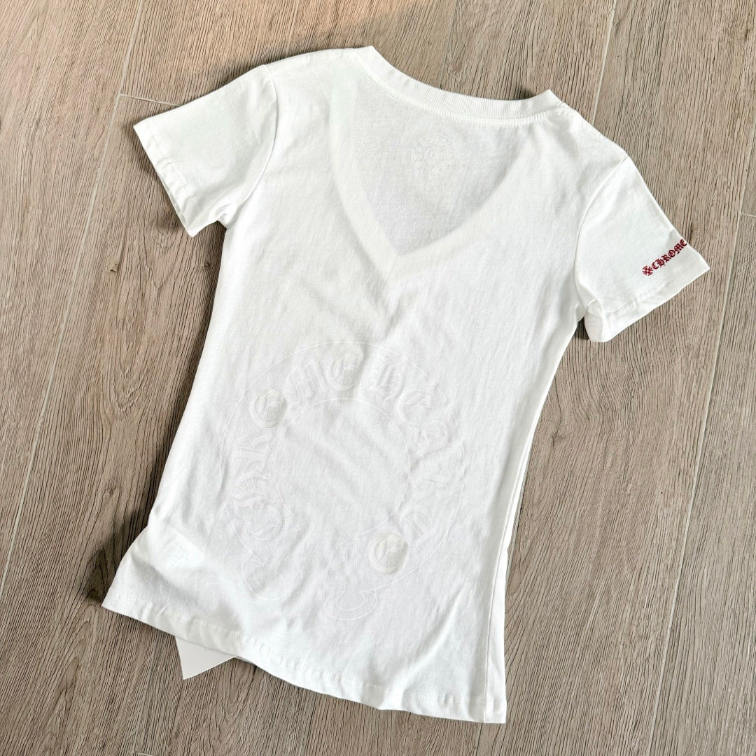 Chrome Hearts V-Neck Scroll Print Short-Sleeve T-Shirt