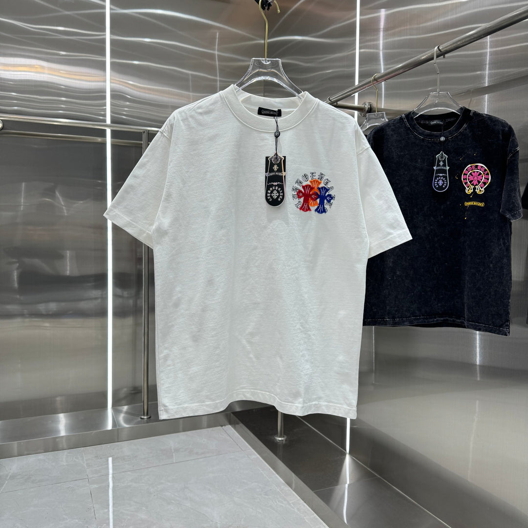 Chrome Hearts Washed Appliqué Embroidered Short-sleeved T-shirt