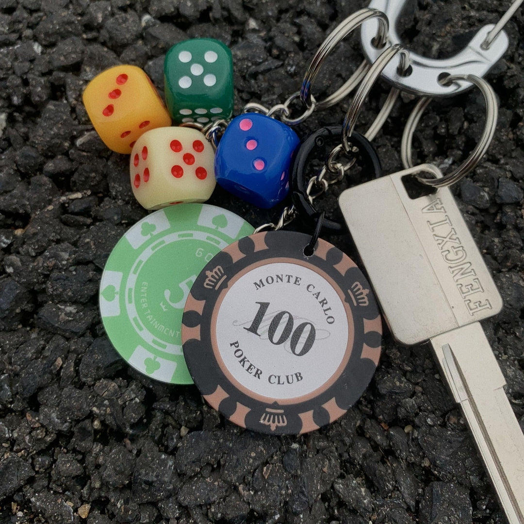 Poker Chip Dice and Playing Card Keychain