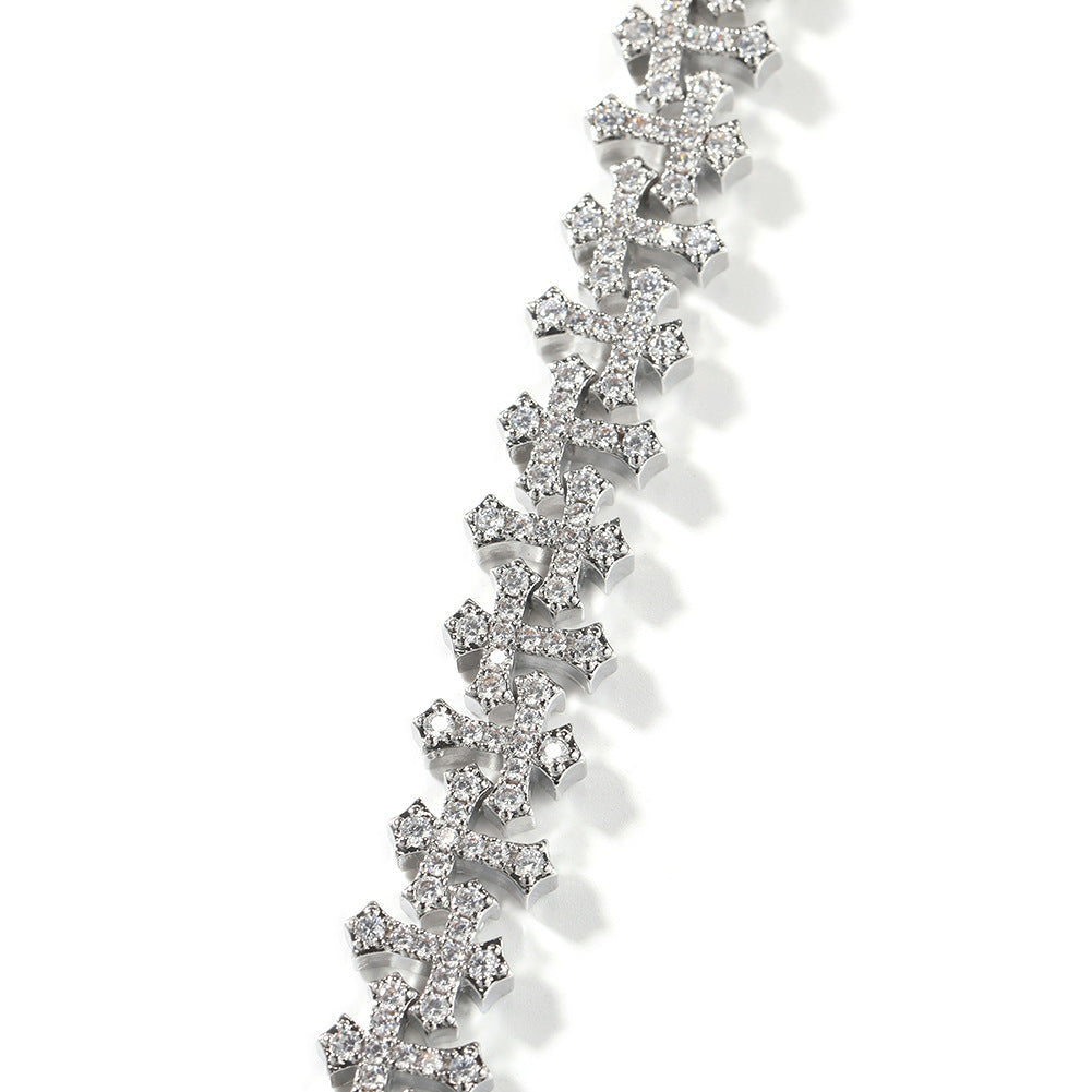 Hip-hop 11.5MM zircon-encrusted cross bracelet