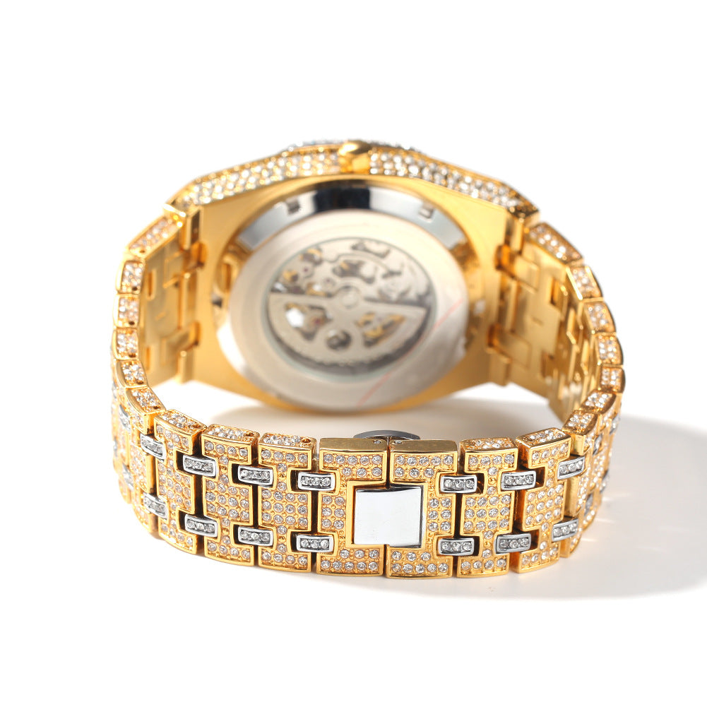 Hip Hop Full Diamond Skeleton Mechanical Watch