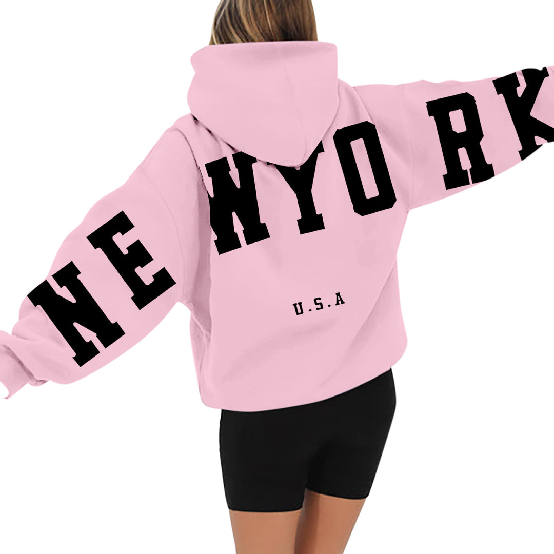 wyo newyork letter print hoodie, loose fit, oversized hoodie