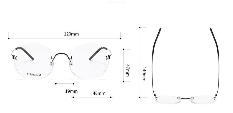 Rimless Round Large Frame Stainless Steel Glasses