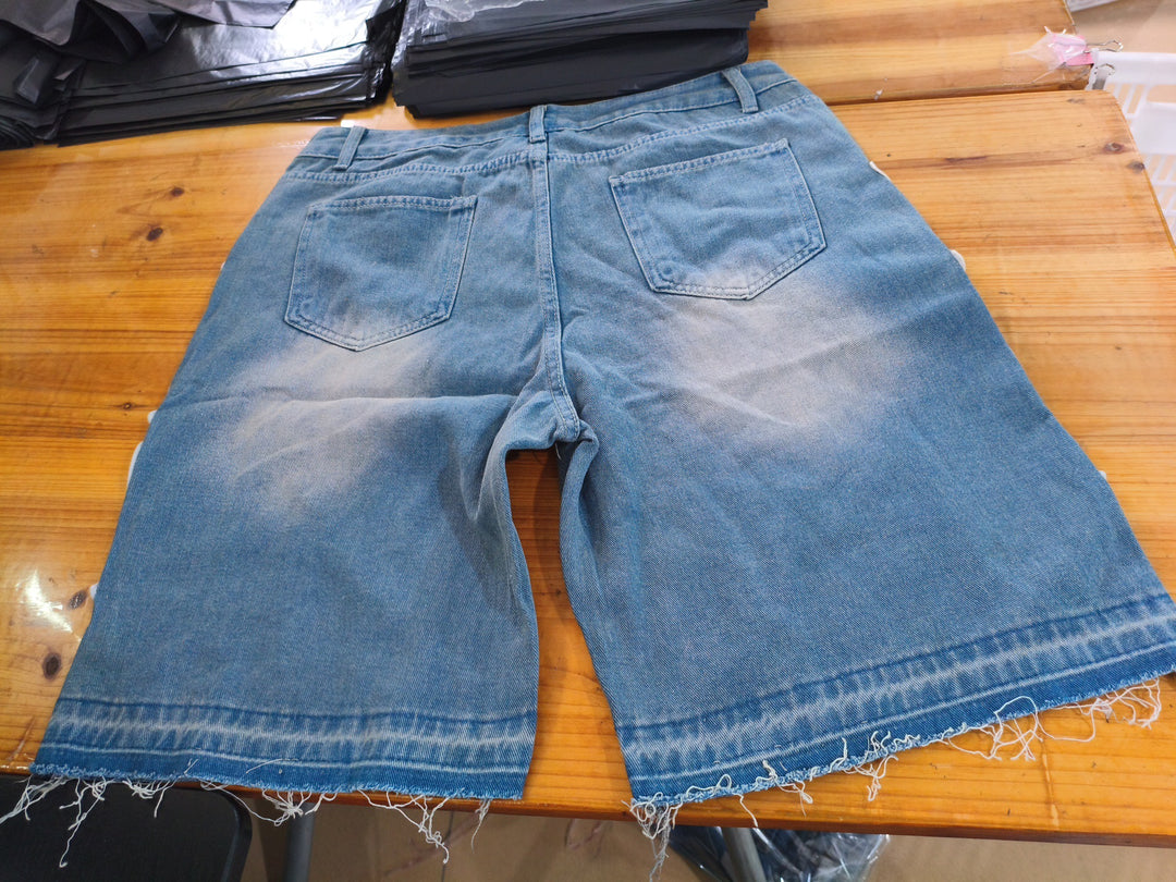 Y2K Embroidered Bone Casual Pants Loose Denim Shorts