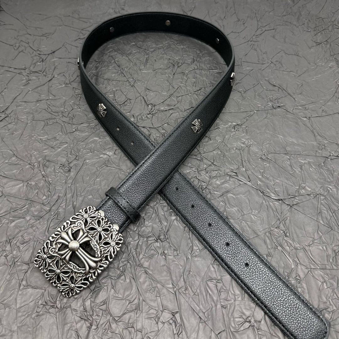 Chrome Hearts Belt with Cross Rivets and Tongue Buckle