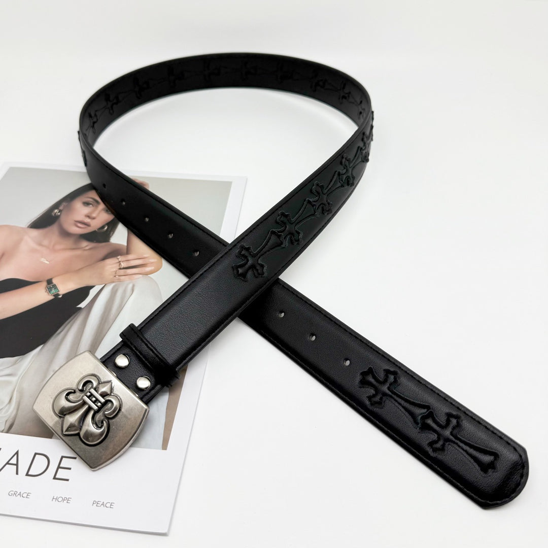 Chrome Hearts roller cutout smooth buckle belt
