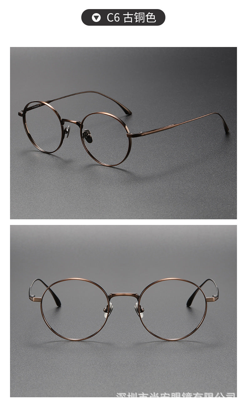 Pure titanium women's retro round handmade glasses frame