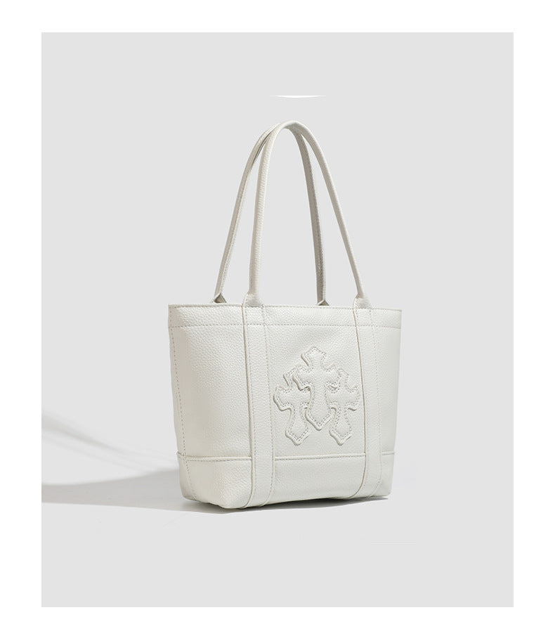 hrome Hearts Cross-Patterned PU Leather Tote Bag