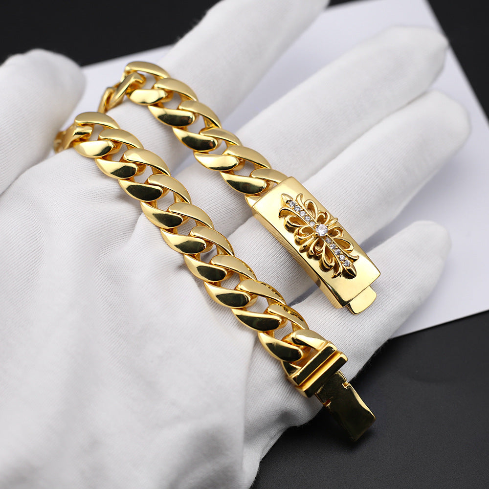 Chrome Hearts 24k gold-plated diamond cross flower bracelet