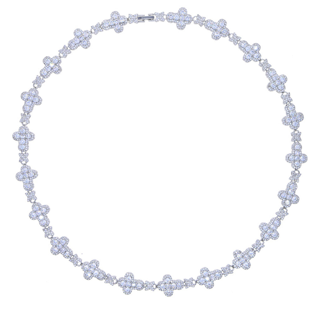 Hip Hop Winged Cross Zirconia Pendant Necklace